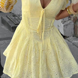 Limonette Dress | Lemon Eyelet Fit And Flare Mini Dress