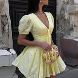 Limonette Dress | Lemon Eyelet Fit And Flare Mini Dress