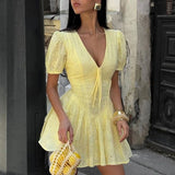 Limonette Dress | Lemon Eyelet Fit And Flare Mini Dress