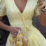 Limonette Dress | Lemon Eyelet Fit And Flare Mini Dress