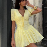 Limonette Dress | Lemon Eyelet Fit And Flare Mini Dress