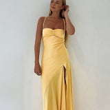 Solara Satin | Butter Yellow Satin Maxi Dress