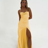 Solara Satin | Butter Yellow Satin Maxi Dress