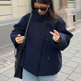 Nordic Veil | High Neck Wool Effect Jacket with Double Breasted Closure