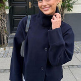 Nordic Veil | High Neck Wool Effect Jacket with Double Breasted Closure