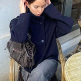 Nordic Veil | High Neck Wool Effect Jacket with Double Breasted Closure