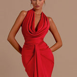 Aurelian | Draped Halter Backless Evening Gown