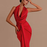 Aurelian | Draped Halter Backless Evening Gown