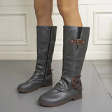 Lilo | Knee High Boots Leather Look Buckle Detail