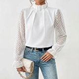 Avelisse | Gathered Neck Lace Sleeve Blouse