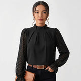 Avelisse | Gathered Neck Lace Sleeve Blouse