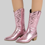 Corvessa | Western Ankle Boots Pointed Toe Embroidered Mid Heel