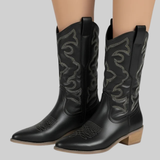 Corvessa | Western Ankle Boots Pointed Toe Embroidered Mid Heel