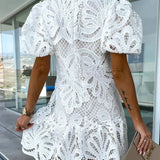 Etherea Bloom | Embroidered Puff Sleeve Dress