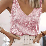 Zirelia | Sequin V Neck Top Sleeveless Shimmer Fit