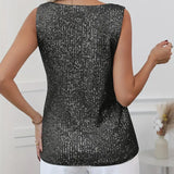 Zirelia | Sequin V Neck Top Sleeveless Shimmer Fit