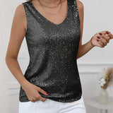 Zirelia | Sequin V Neck Top Sleeveless Shimmer Fit