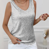 Zirelia | Sequin V Neck Top Sleeveless Shimmer Fit