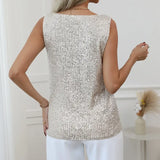 Zirelia | Sequin V Neck Top Sleeveless Shimmer Fit