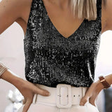 Zirelia | Sequin V Neck Top Sleeveless Shimmer Fit