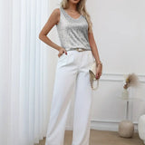 Zirelia | Sequin V Neck Top Sleeveless Shimmer Fit