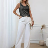 Zirelia | Sequin V Neck Top Sleeveless Shimmer Fit