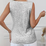 Zirelia | Sequin V Neck Top Sleeveless Shimmer Fit