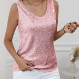 Zirelia | Sequin V Neck Top Sleeveless Shimmer Fit