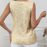 Zirelia | Sequin V Neck Top Sleeveless Shimmer Fit