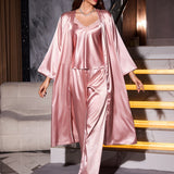 Olivia | Satin Three Piece Robe Nightwear Set