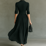 Célestique | Pleated Lapel Maxi Dress Sculpted Timeless Grace