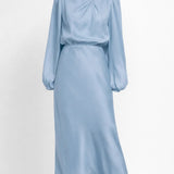 Celestine Bleu | Light Blue Satin Midi Dress