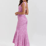 Rosalía | Textured Floral Pink Maxi Dress