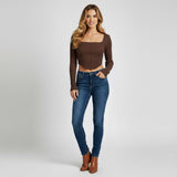 Lioré | Rib Knit Crop Top V Neck Hollow Detail