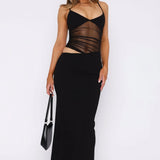 Raven | Sheer Panel Evening Maxi Dress