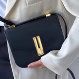 Obsidian Form | Structured Black Leather Shoulder Bag with Gold Clasp