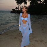 Azure Mirage | 3 Piece Mesh Maxi Beachwear Set