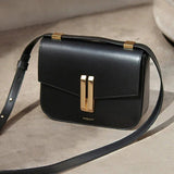 Obsidian Form | Structured Black Leather Shoulder Bag with Gold Clasp