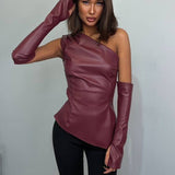 Astra Edge | Asymmetric Eco Leather Top with Matching Gloves