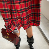 Crimson Tartan | Oversized Plaid Button Down Shirt