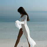 Coastal | Maxi Cover Up Long Sleeves Front Tie Ruffles