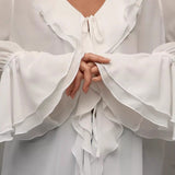 Elowen | Ruffled Chiffon Blouse with Tie Front and Bell Sleeves
