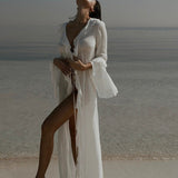 Coastal | Maxi Cover Up Long Sleeves Front Tie Ruffles