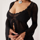 Aicha | Crochet Beach Cover Up Flared Sleeves Open Knit