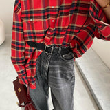 Crimson Tartan | Oversized Plaid Button Down Shirt