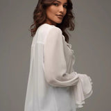 Elowen | Ruffled Chiffon Blouse with Tie Front and Bell Sleeves