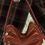 Luna Zip | Crescent Shoulder Bag with Silver Accents