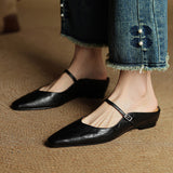 Virelia | Leather Mary Jane Mules Refined Pointed Comfort