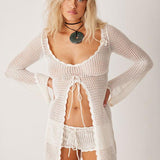 Aicha | Crochet Beach Cover Up Flared Sleeves Open Knit