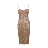 Adele Lumière | Glitter Spaghetti Strap Midi Dress